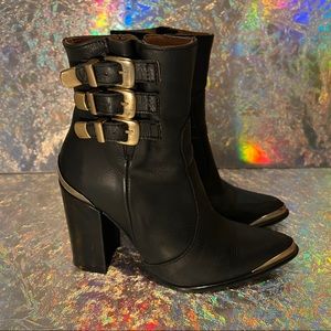 Jeffrey Campbell boots with Gold buckles. Size 6.5